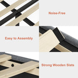 Modern Upholstered FYRENA Queen Bed Frame with Storage Headboard, LED Lights, USB Ports & Strong Wood Slats Support FYRENA