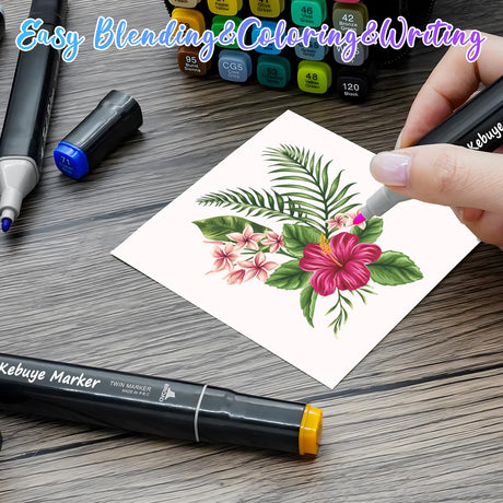 Kebuye Alcohol Based Markers 24 Colors, Drawing Supplies for Adult Coloring Books No Bleeding Dual Tip Art Markers, Coloring Marker for School Sketching Colored Marker Set with Base Kebuye