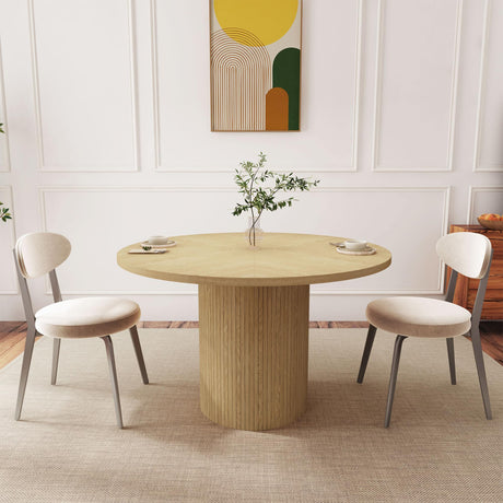 47 Inch Round Dining Table, Farmhouse Fluted Dining Kitchen Table, Modern Wood Small Circle Dining Table for Kitchen Living Room, Natural PHOYAL
