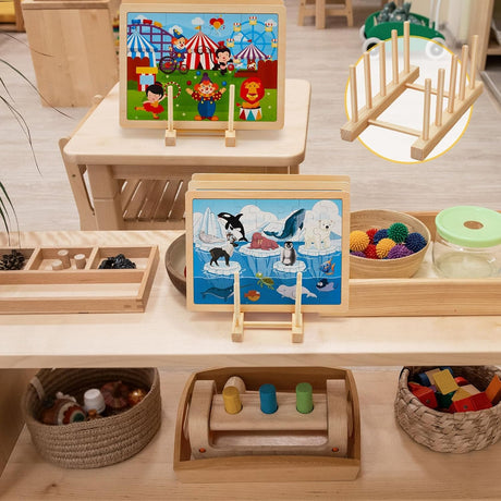 Mckkymi 2 Pcs Wooden Puzzle Display Stand-Toddler Puzzle Storage，Multifunctional Kitchen Dish Rack，Shelving for the kids，Puzzle Storage Rack Organizer Shelf for Adults Craft Collection Lovers Mckkymi