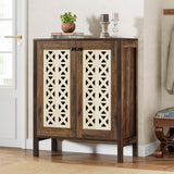 Tribesigns 5-Tier Shoe Cabinet with Doors, 25 Pairs Farmhouse Shoe Organizer, All-Wood Freestanding Shoe Storage Cabinet with Adjustable Shelves for Entryway, Hallway, Living Room, Brown & Beige Tribesigns