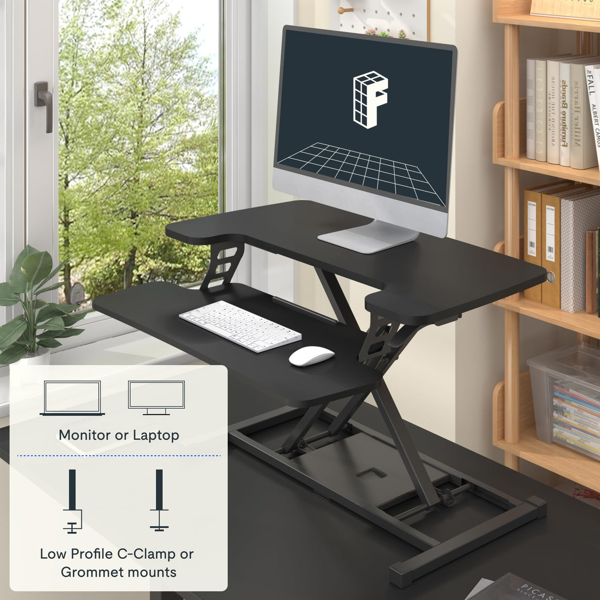 FLEXISPOT 32-inch Height Adjustable Standing Desk Converter, Quick Sit to Stand Tabletop Dual Monitor and Laptop Workstation with Wide Keyboard Tray, Black FLEXISPOT