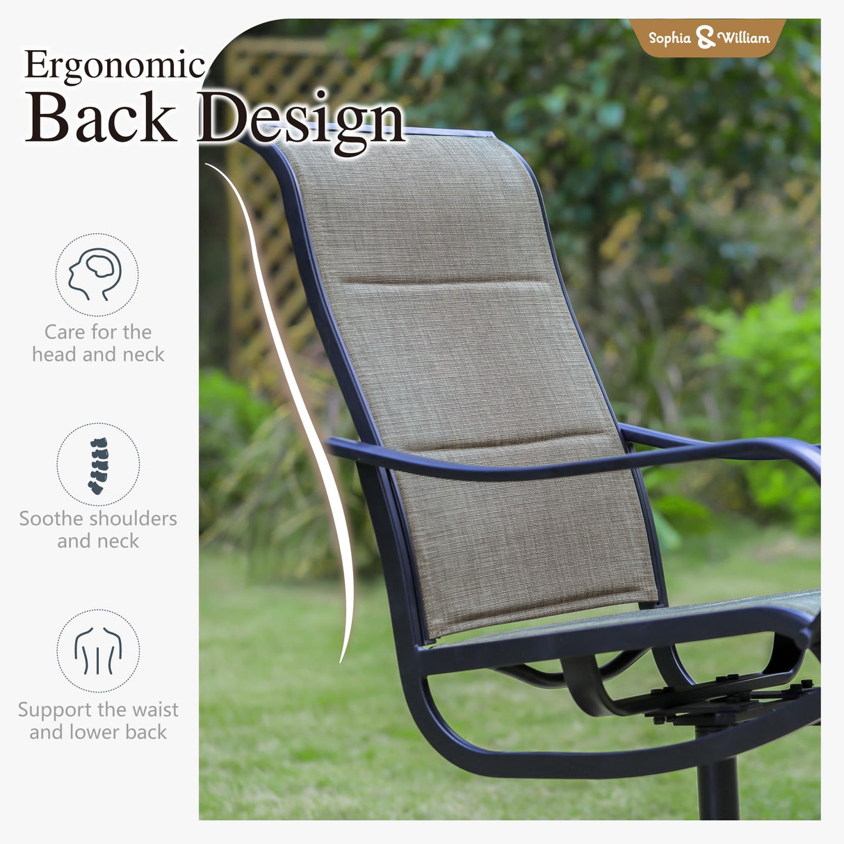 Sophia & William Patio Dining Set 7 Pieces, 6 x Patio Dining Swivel Chairs Padded with 1 Umbrella Table, Outdoor Table and Chairs for Lawn Garden Sophia & William