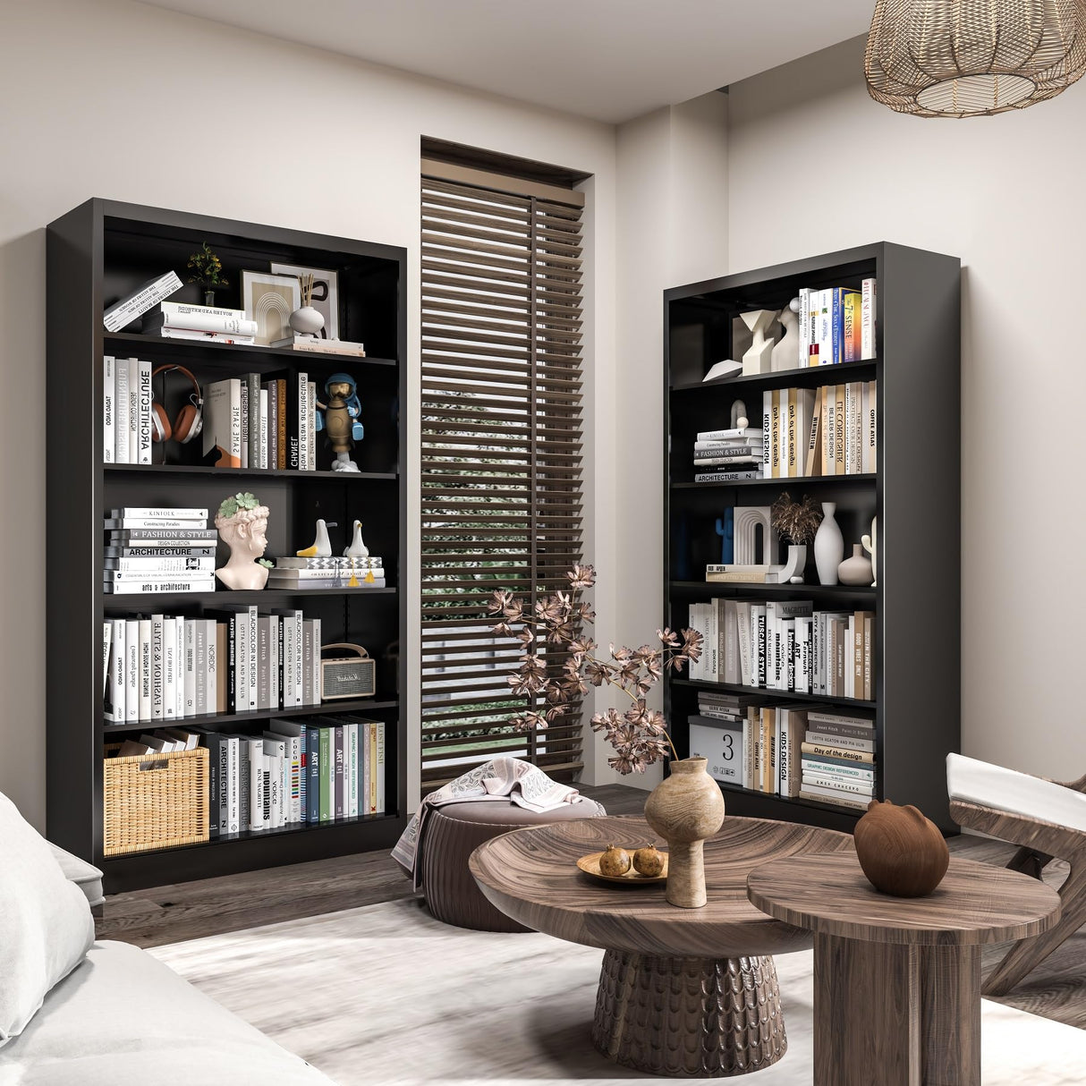 VASAAOSD 66" Tall Metal Bookcase, 5 Shelf Black Bookcase with Adjustable Shelves, Large Bookshelves and Bookcases, Modern Book Shelf Storage Organizer for Living Room, Home Office, Library (Black) VASAAOSD