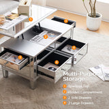 VINGLI Mirrored Lift Top Coffee Table, Assembled Modern Coffee Table with Drawers for Living Room (Silver, 35'' x 19'' x 18'') VINGLI