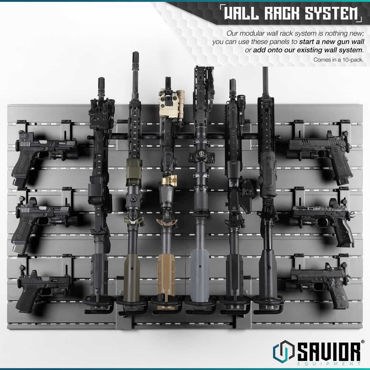 Savior Equipment Wall Rack System Heavy-Duty Steel Slatwall Panels Wall Mount Storage, 5 or 10 Pieces Modular Firearms Gun Wall Gear Accessories Organizer Savior Equipment