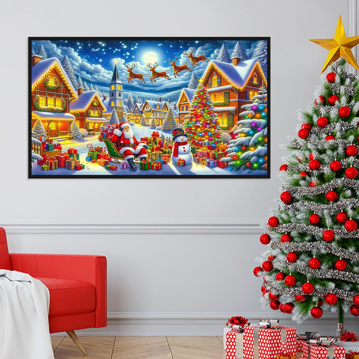 MBNTJHT Christmas Night Large Diamond Art Kits for Adults,DIY Santa Claus 5D Round Drill Diamond Painting Kits for Beginners, Large Gem Painting Art Craft Kit for Home Wall Decor 16x28 Inch. MBNTJHT