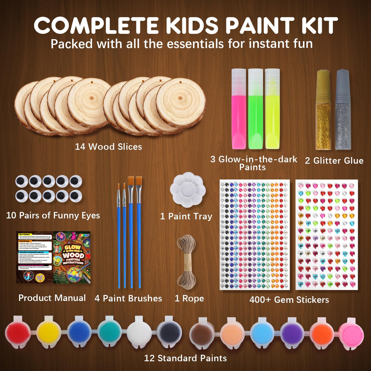 EPUMP Wooden Painting Kit for Kids - Glow in The Dark Arts and Crafts Supplies Kits for Boys Girls - Kids Activities Creative Art Set Birthday Gifts DIY Paint Toys for Ages 6 7 8 9 10 11 12 Years Old EPUMP