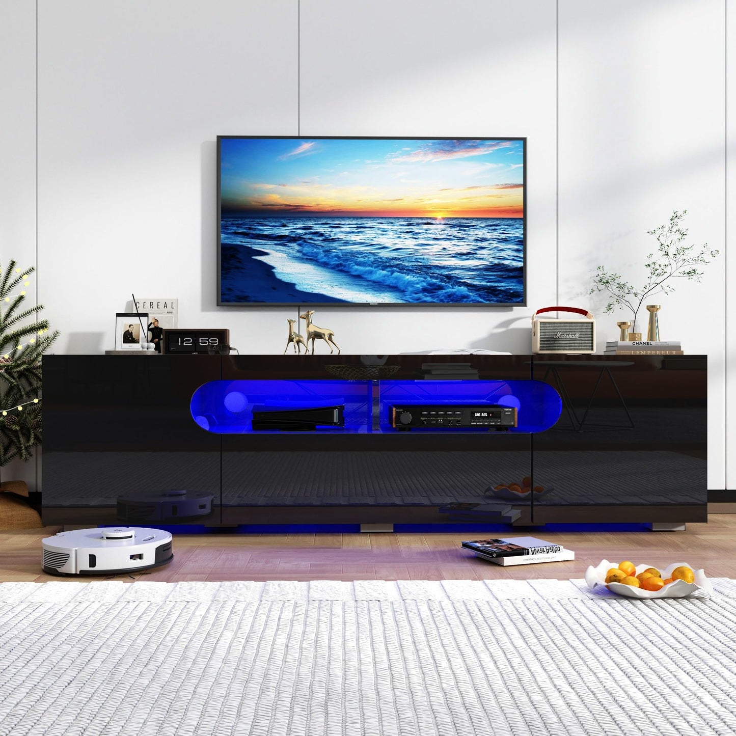 Vinctik 6&Fox Modern LED TV Stand for 75/70/65inch TV,Black TV Stands for Living Room,High Glossy TV Entertainment Center with Large Storage Drawer,APP RGB Light,TV Console,TV Cabinet(Black) - WoodArtSupply