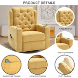 Comermax 330lbs Wide Seat Massage Swivel Rocker Recliners Oversized Yellow Manual Recliner Chairs with Cup Holders for Adults, Comfortable Reclining Rocking Glider Chair Comermax