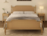 Merax King Bed Frame with Rattan Headboard and Footboard, Traditional Style Solid Pine Wood Platform, No Box Spring Needed, Walnut Merax