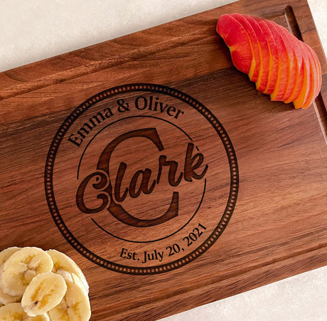 Personalized Wooden Cutting Board, Best Anniversary Gift for Couple, Personalized Name Gift for House warming, Wedding, Newly Married, Engagement, Kenzal Customized