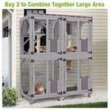GUTINNEEN Catio Outdoor Cat Enclosure Mobile Cat House Indoor On Wheels with Scratch Post, Hammock, Resting Box, Platform, Tarp Roof 62.8", Grey GUTINNEEN