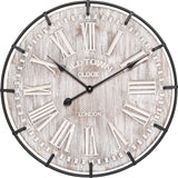 EMAX HOME 24 Inch Large Farmhouse Wall Clock, Rustic Antique Wood with Metal Circle and Large Engraved Numerals, Silent Battery Operated Wall Clock for Office Kitchen Bedroom Living Room EMAX HOME
