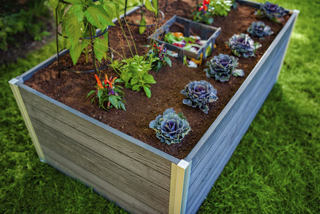 Vita Urbana 3 Foot x 5 Foot Embossed Vinyl Keyhole Garden with Composting Basket, Slate Grey, Gray, PVC, BPA and Pthalate Free, Woodgrain, VT17602 Vita