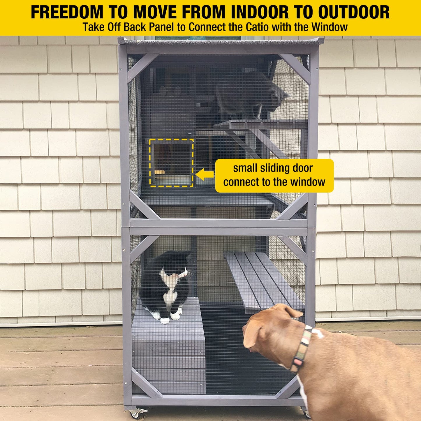 Aivituvin Cat House Outdoor Catio Cat Enclosures on Wheels70.9 Kitty House with Upgraded Resting Box,Waterproof Roof