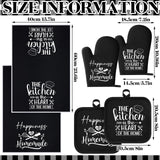 Sratte 6 Pcs Farmhouse Kitchen Towels Pot Holders Oven Mitts Set 2 Dish Towels 2 Potholders 2 Cooking Mittens Oven Glove for Baking Cooking Grilling Supply (Black) Sratte