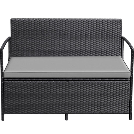Greesum Patio Loveseat PE Rattan Wicker Outdoor Furniture with Soft Cushions & Built-in Storage Space for Lawn Garden Backyard, Black Greesum