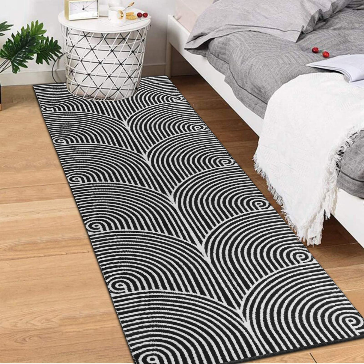 Tiffasea Woven Runner Rug 2'x6', Machine Washable Indoor Outdoor Rugs Cotton Woven Area Rug Hallway Runner Rug Entryway Rug for Living Room/Laundry/Bathroom/Bedroom(Black and White) Tiffasea