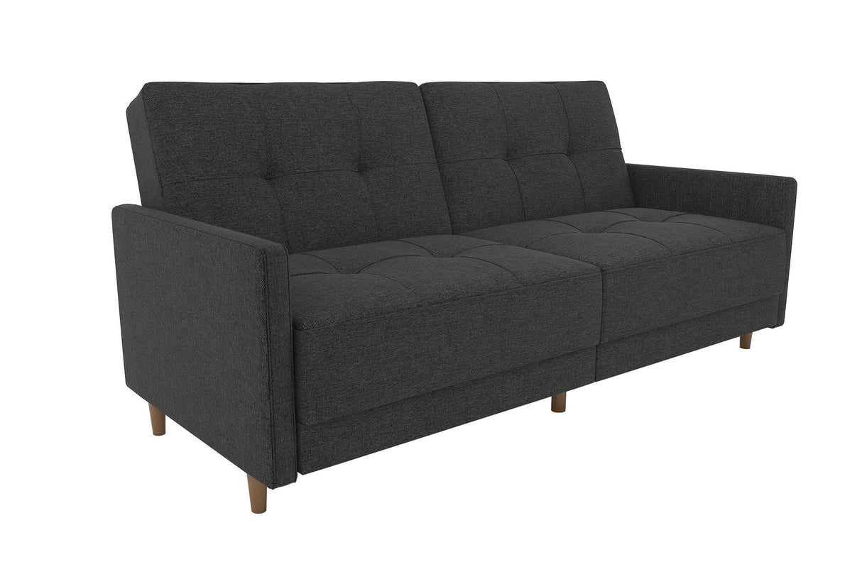 DHP Andora 76 Inch Futon Sofa Bed, Modern Upholstered Couch Sleeper with Button Tufted Back and Seat, Grey DHP
