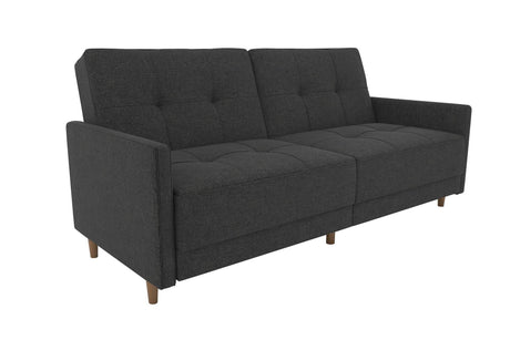 DHP Andora 76 Inch Futon Sofa Bed, Modern Upholstered Couch Sleeper with Button Tufted Back and Seat, Grey DHP