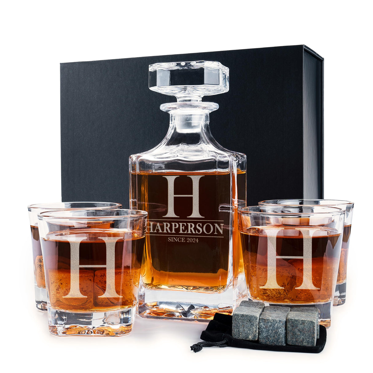 Personalized 5 pc Whiskey Decanter Set - 9 Design Options - Limited Edition, Custom Liquor Decanter | 25 Oz, 750ml Liquor Decanter w/ 4pcs Whiskey Glass Set #1 Amazing Items