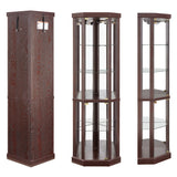 nifoti 69" H Lighted Curio Cabinet Corner Display Case,Corner Glass Cabinet with Tempered Glass Door and Adjustable Shelves,Wooden Corner Curio Cabinet with Mirrored Back Pane (Style 1 - Dark Cherry) nifoti