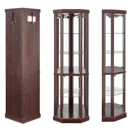 nifoti 69" H Lighted Curio Cabinet Corner Display Case,Corner Glass Cabinet with Tempered Glass Door and Adjustable Shelves,Wooden Corner Curio Cabinet with Mirrored Back Pane (Style 1 - Dark Cherry) nifoti