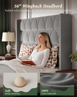 OHOHOLIVE King Size Bed Frame with 56" Headboard - 1000LBS Capacity Support, Velvet Upholstered Wingback Platform Bed Frame, Noise Free, Sturdy Wooden Slat Support OHOHOLIVE