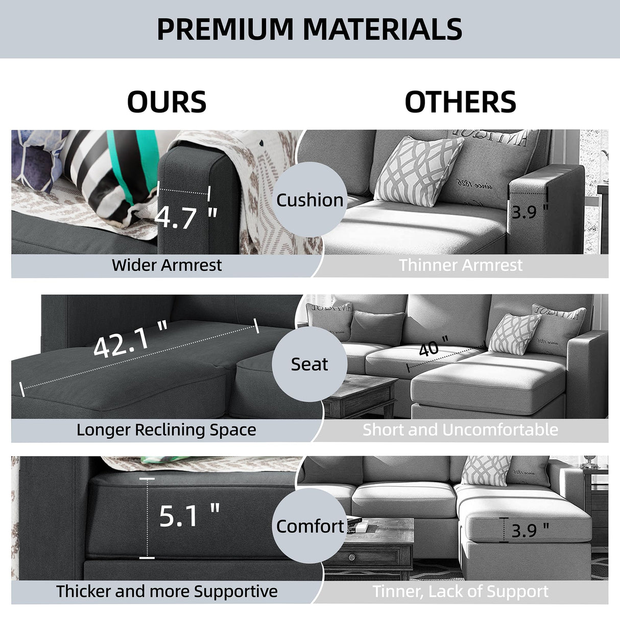 Shintenchi Convertible Sectional Sofa Couch, Modern Linen Fabric L-Shaped Couch 3-Seat Sofa Sectional with Reversible Chaise for Small Living Room, Apartment and Small Space (Black) Shintenchi