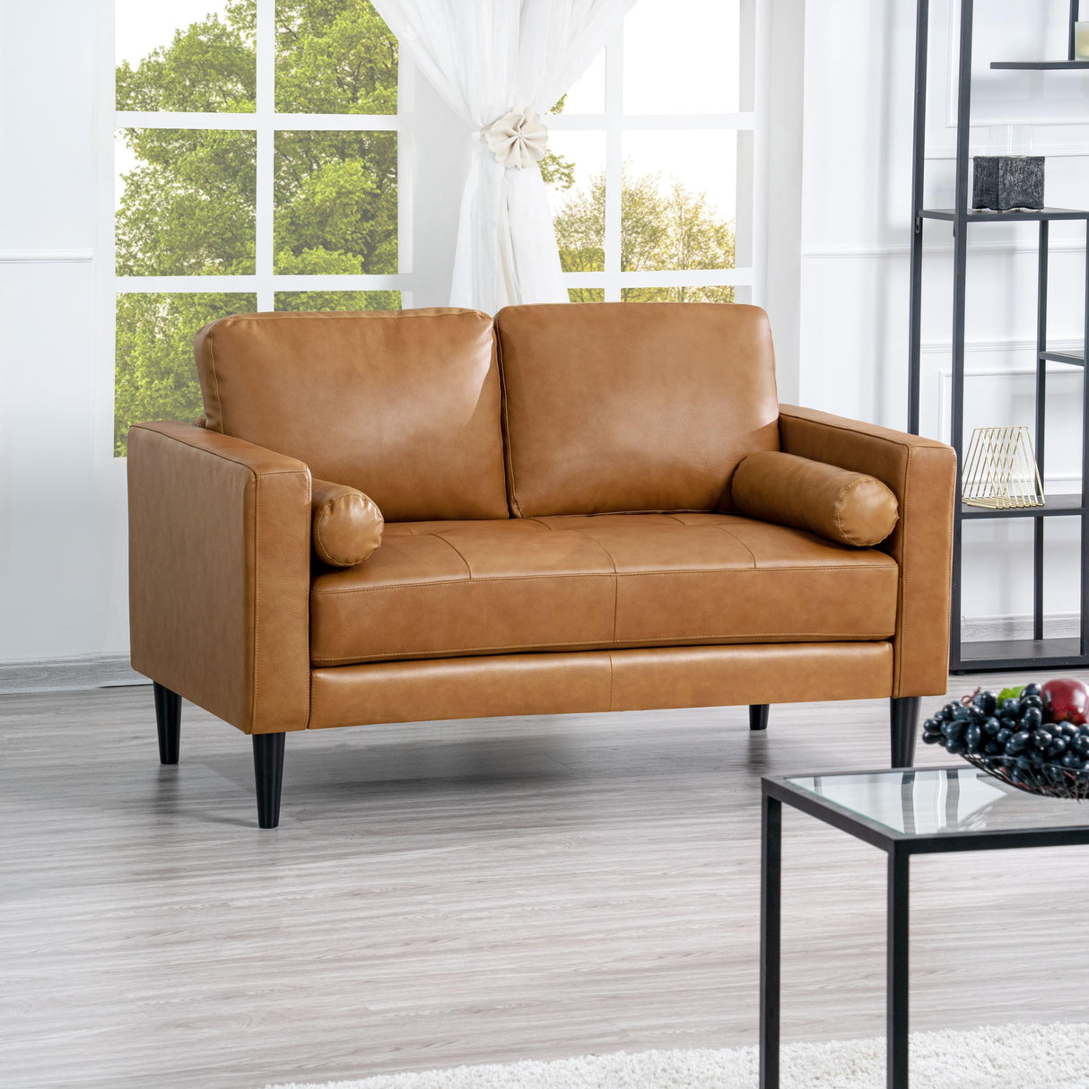 Naomi Home Genuine Leather Upholstered Sofa Set - Revel in Exquisite Leather Opulence - Unparalleled Luxury Mid-Century Leather Chair/Loveseat/Sofa Tan Naomi Home