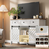 IDEALHOUSE 47.2'' Farmhouse Buffet Cabinet with Sliding Barn Door, 33.4'' Tall Wood Rustic Sideboard with 3 Drawer, Adjustable Shelf and Removable Wine Rack for Dining Room, Kitchen, White IDEALHOUSE