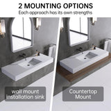 MEDUNJESS 47"X19" Stone Resin Wall Mounted Floating Sink, Bathroom Vanity with Sink,Solid Surface Bathroom Pedestal Sink Basin with No Faucet Hole and Pop-up Drain, Matte White MEDUNJESS