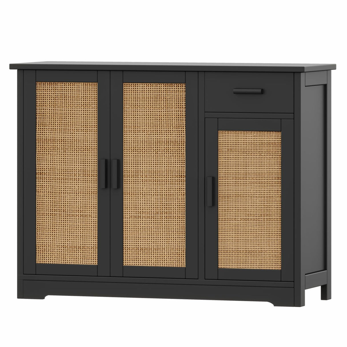Irontar Kitchen Storage Cabinet, Sideboard Buffet Cabinet with Rattan Doors, Farmhouse Console Table with Drawer, Coffee Bar, Accent Table for Kitchen, Living Room, Hallway, Black and Natural CWG010BM Irontar