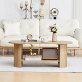 MAHYIZYI 43.3” Oval Coffee Tables for Living Room, Wood Farmhouse Coffee Table with Storage, 2-Tier Center Table with Storage Shelf Low Tea Table for Small Space, Home, Office (Natural) MAHYIZYI