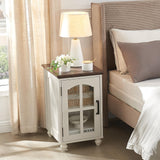 RWYHG Farmhouse End Table Set of 2 with Charging Station, 18'' Narrow Side Table and 24" Large Sofa Side Table with Glass Barn Door Storage, Wood Night Stand Bedside Table for Living Room,Bedroom RWYHG