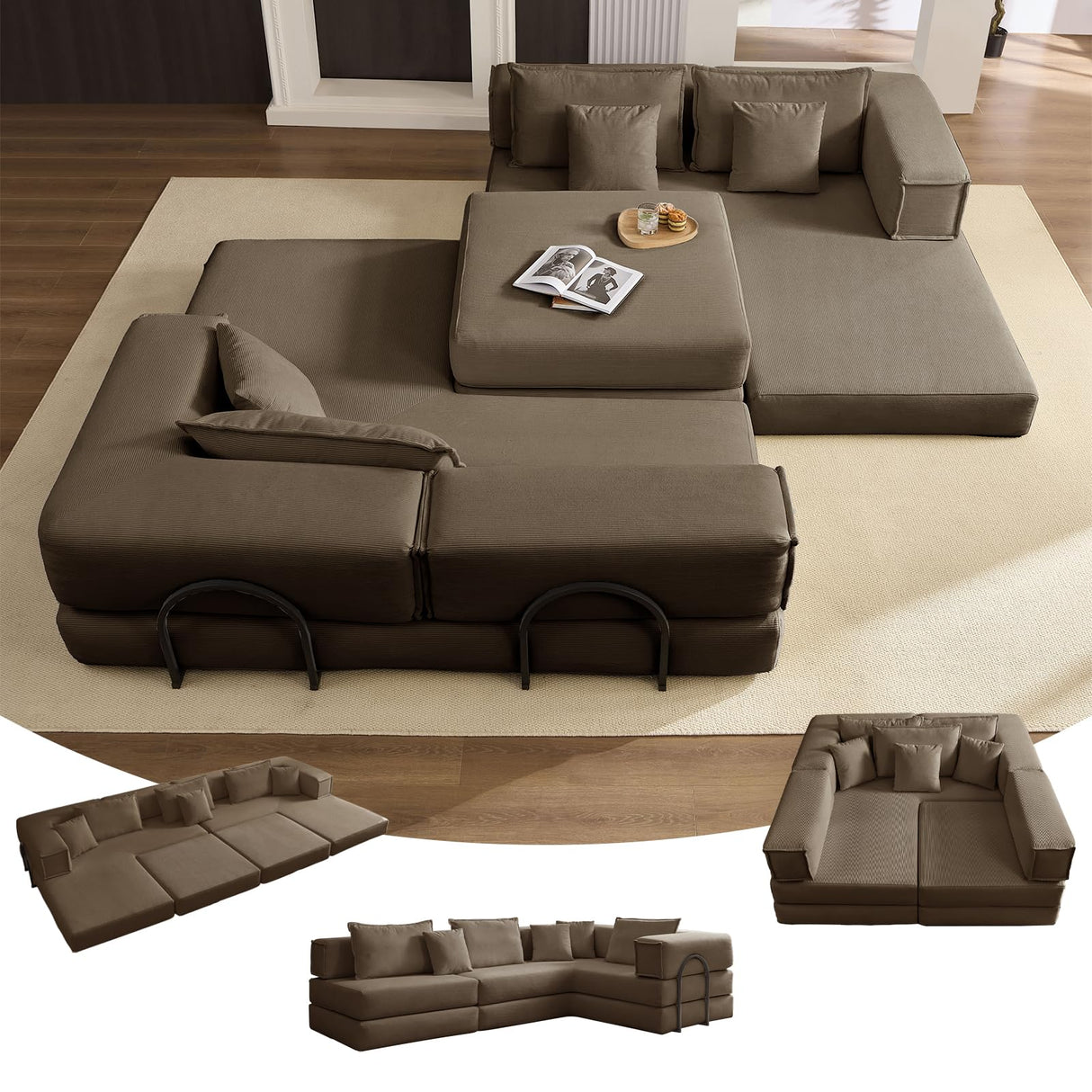 6-in-1 DIY Modular Cloud Sectional Couch, L Shaped Memory Foam Boneless Couch for Living Room, Oversized Corduroy Sofa Bed, Upholstered Deep Seat Sectional Sofa, No Assembly Required (Brown) SCZMWJ