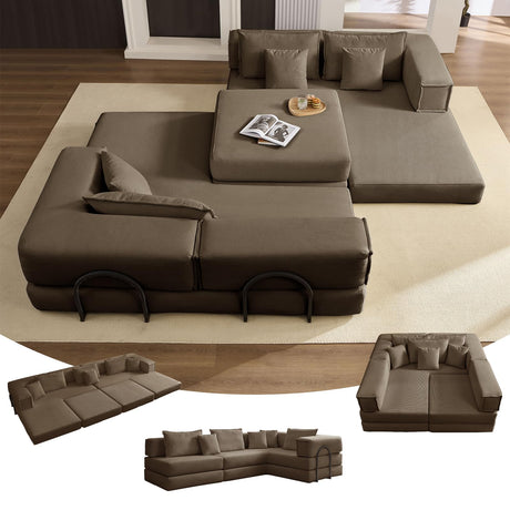 6-in-1 DIY Modular Cloud Sectional Couch, L Shaped Memory Foam Boneless Couch for Living Room, Oversized Corduroy Sofa Bed, Upholstered Deep Seat Sectional Sofa, No Assembly Required (Brown) SCZMWJ