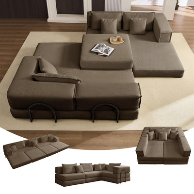 6-in-1 DIY Modular Cloud Sectional Couch, L Shaped Memory Foam Boneless Couch for Living Room, Oversized Corduroy Sofa Bed, Upholstered Deep Seat Sectional Sofa, No Assembly Required (Brown)