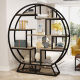 Tribesigns Bookshelf, Round Bookshelves Etagere Bookcase, 63 Inch Industrial Wood Book Shelf with Staggered Shelves, Open Shelving Organizer Rack Display Shelf for Home Office, Living Room, Grey Tribesigns