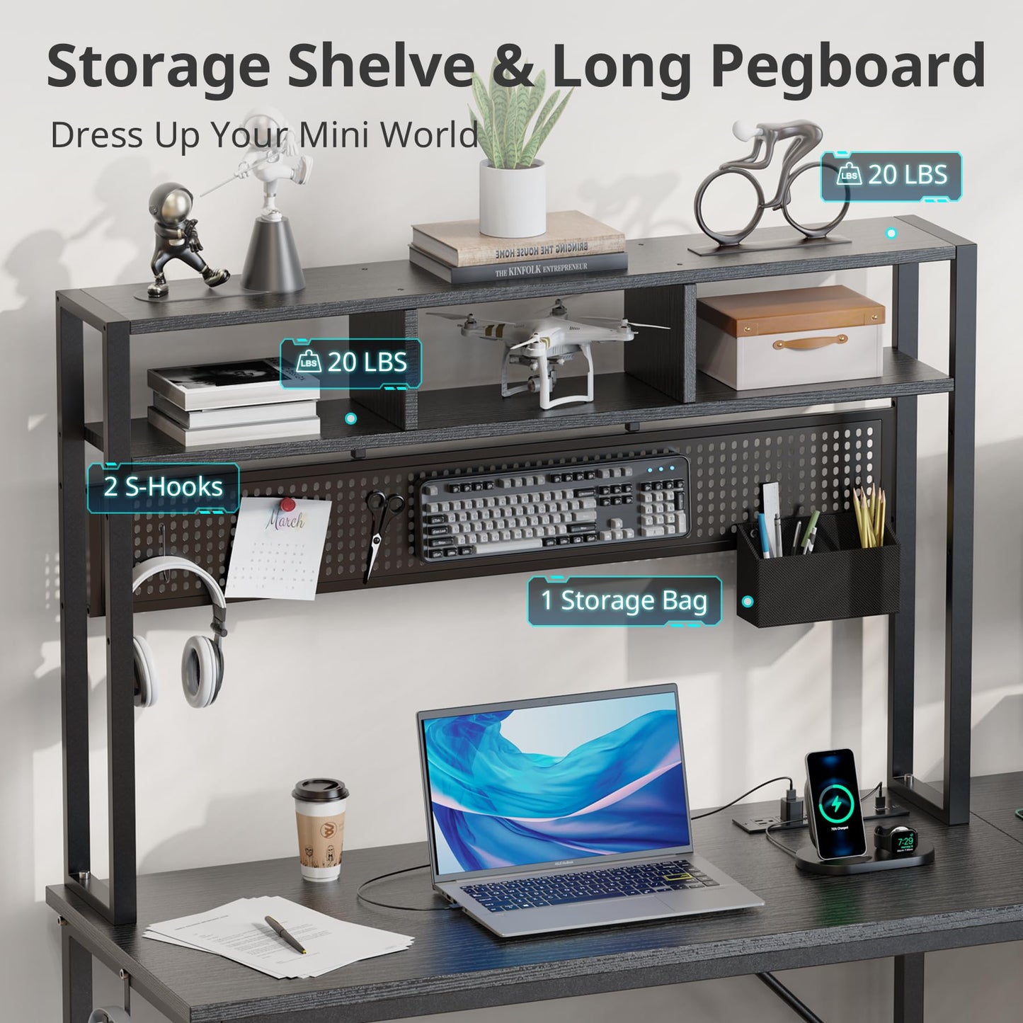 DOMICON L Shaped Gaming Desk 94.5 inch Computer Desk with Pegboard & Shelves & Drawers, Gaming Desk with Power Outlet & LED Strip & Monitor Stand & Mobile CPU Stand, Corner Deck for Home Offi - WoodArtSupply