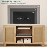 YITAHOME TV Stand for 65 Inch TVs, Boho Entertainment Center with Rattan Doors, Storage Cabinets and Adjustable Shelves, Long Boho Media Console for Living Room YITAHOME