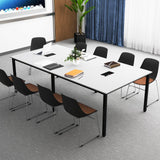 GOFLAME 8 FT Conference Room Table, Large Meeting Desk Seats up to 10 People, 2 Cable Grommets, Rectangle Seminar, Business Table, Training for Office, Boardroom, White + Black GOFLAME