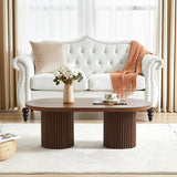 AVZEAR Oval Fluted Coffee Table for Living Room, Mid Century Modern Coffee Table with Fluted Legs, Curved Round Wooden Center Table for Home, Office, Cafe, Vintage Walnut (39.38" x 19.69" x 13.78") AVZEAR