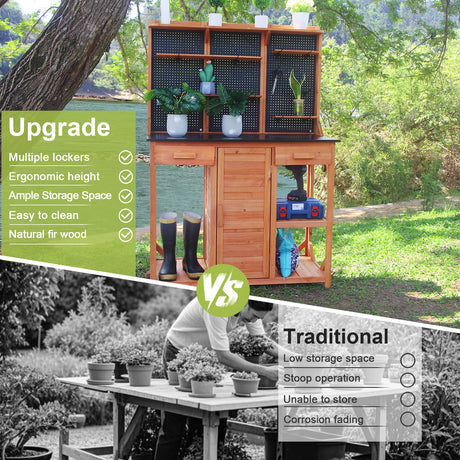 Outdoor Potting Bench,Wooden Potting Table with Metal Tabletop,Garden Work Bench with Drawer and Free Matching Storage Cabinet Shelf/Hooks for Backyard,Patio,Greenhouse (Black, 40 * 59 * 20in) Agitree