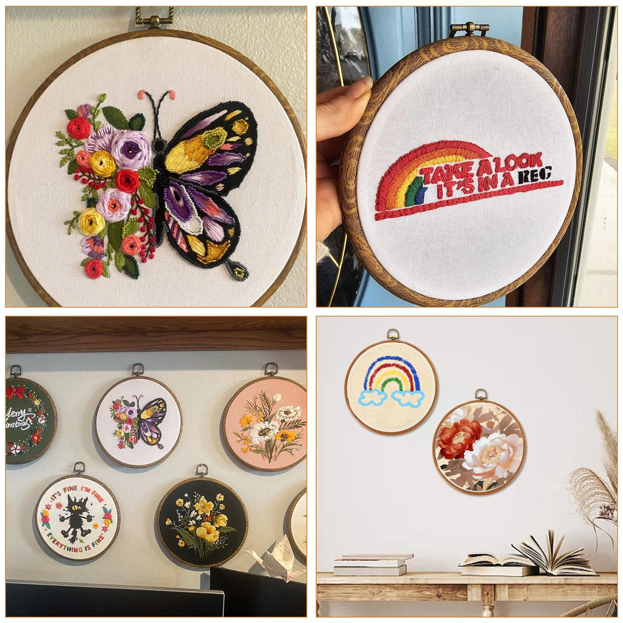 LOYORTY 10PCS Round Embroidery Hoops 8 Inch Imitated Wood Embroidery Frame Plastic Display Frame Ring Cross Stitch Hoops LOYORTY