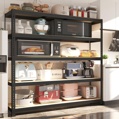 Prilinex Heavy Duty Storage Shelves 48" W x 18" D x 72" H - 5-Tier Adjustable Metal Garage Shelving Unit, Standing Utility Shelf Racks for Pantry Warehouse Kitchen, Black Prilinex