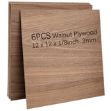 Walnut Plywood 6pcs, 1/8" x 12” x 12” Real Wood Plywood Sheets 1/8" Plywood Sheets 3mm Plywood for Laser Cutting and Engraving CMOOD
