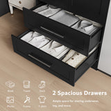 iPormis Wooden Armoire Wardrobe Closet with 2 Drawers, Clothing Storage Cabinet with Shelves Aluminum Hanging Rod, Wardrobe Storage with Strong Door Closure, Modern Bedroom Clothing Armoires, Black iPormis