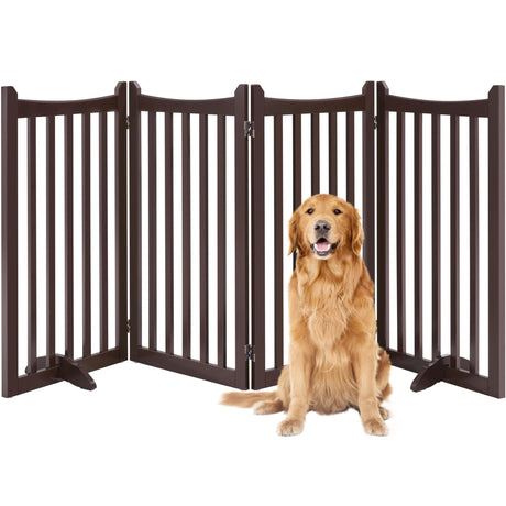 Yaheetech 36" H Extra Tall Freestanding Pet Gate 4-Panel Wooden Dog Fence with 2 Support Feet Folding Dog Gate for Indoor, Stairs, Doorway, Halls, Kitchen Wooden Pet Barrier Espresso, 79.5" L x 36" H Yaheetech